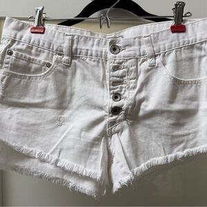 Free People White Button-Front Frayed Denim Shorts